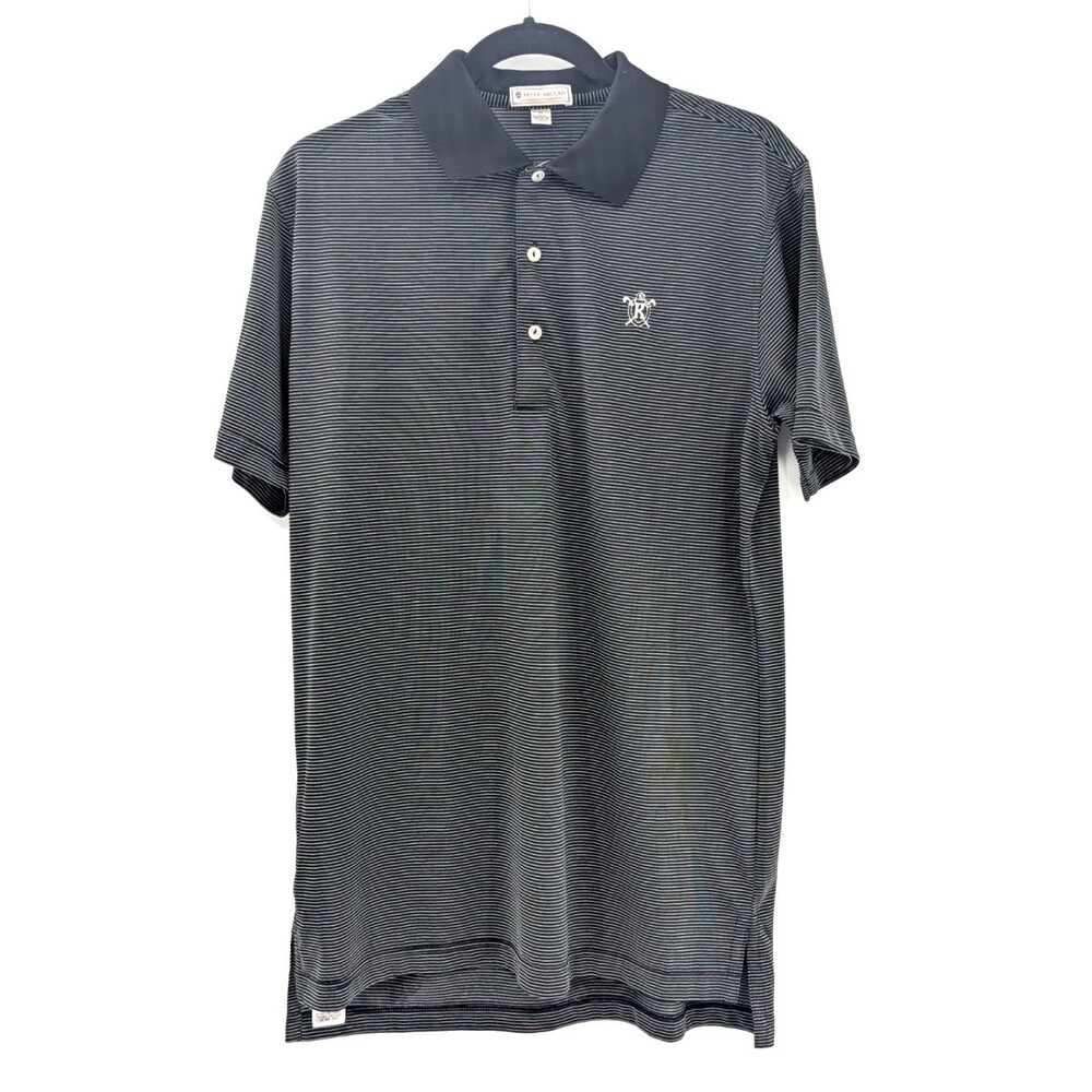 Peter Milar Summer Comfort Black Striped Logo Short Sleeve Polo T-Shirt Size Med